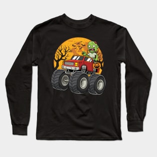 Scary Zombie Riding Monster Truck Halloween Long Sleeve T-Shirt